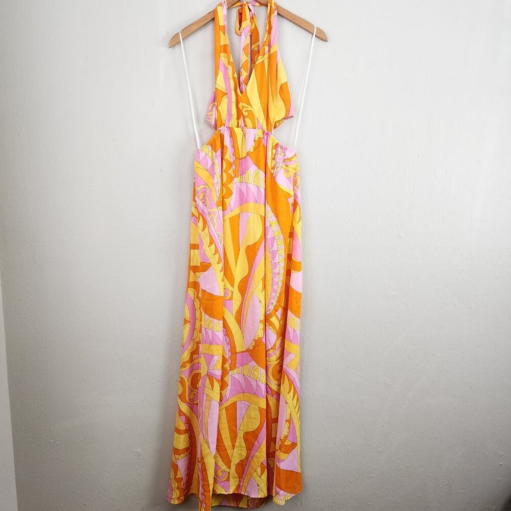 Show Me Your Mumu Marisol Maxi Dress Pink Orange Cutout Halter - M NWT Resort - Picture 4 of 15